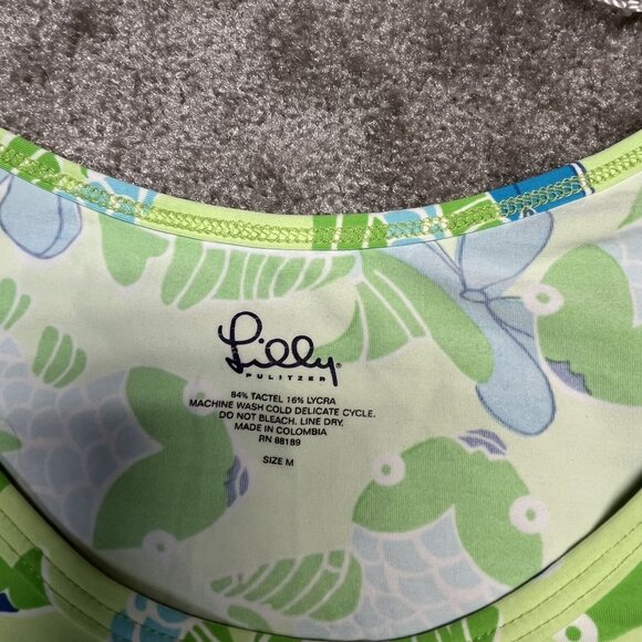 Lilly Pulitzer Womens Green & Blue Fish Floral Print Casual Dress Medium - Picture 2 of 6